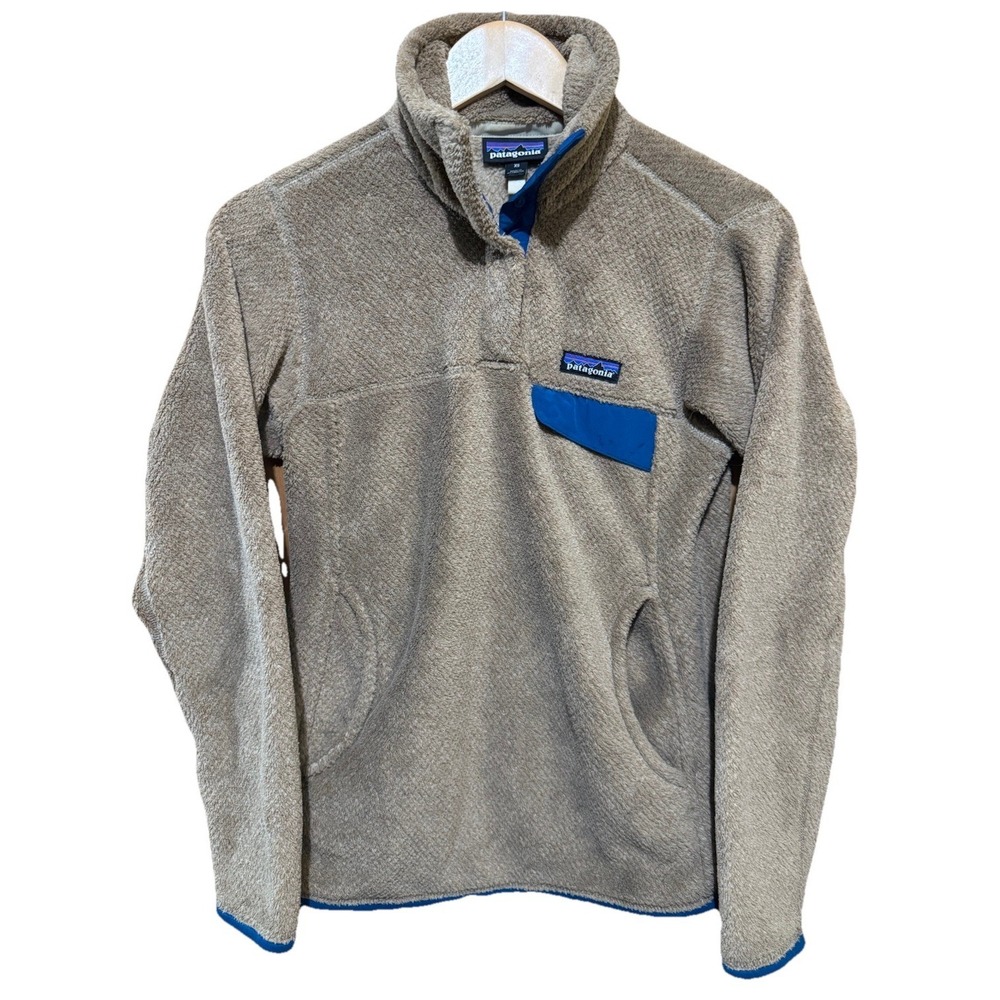 Patagonia Women's XS Brown/Blue Polartec Re-Tool Snap T Fleece Pullover EUC